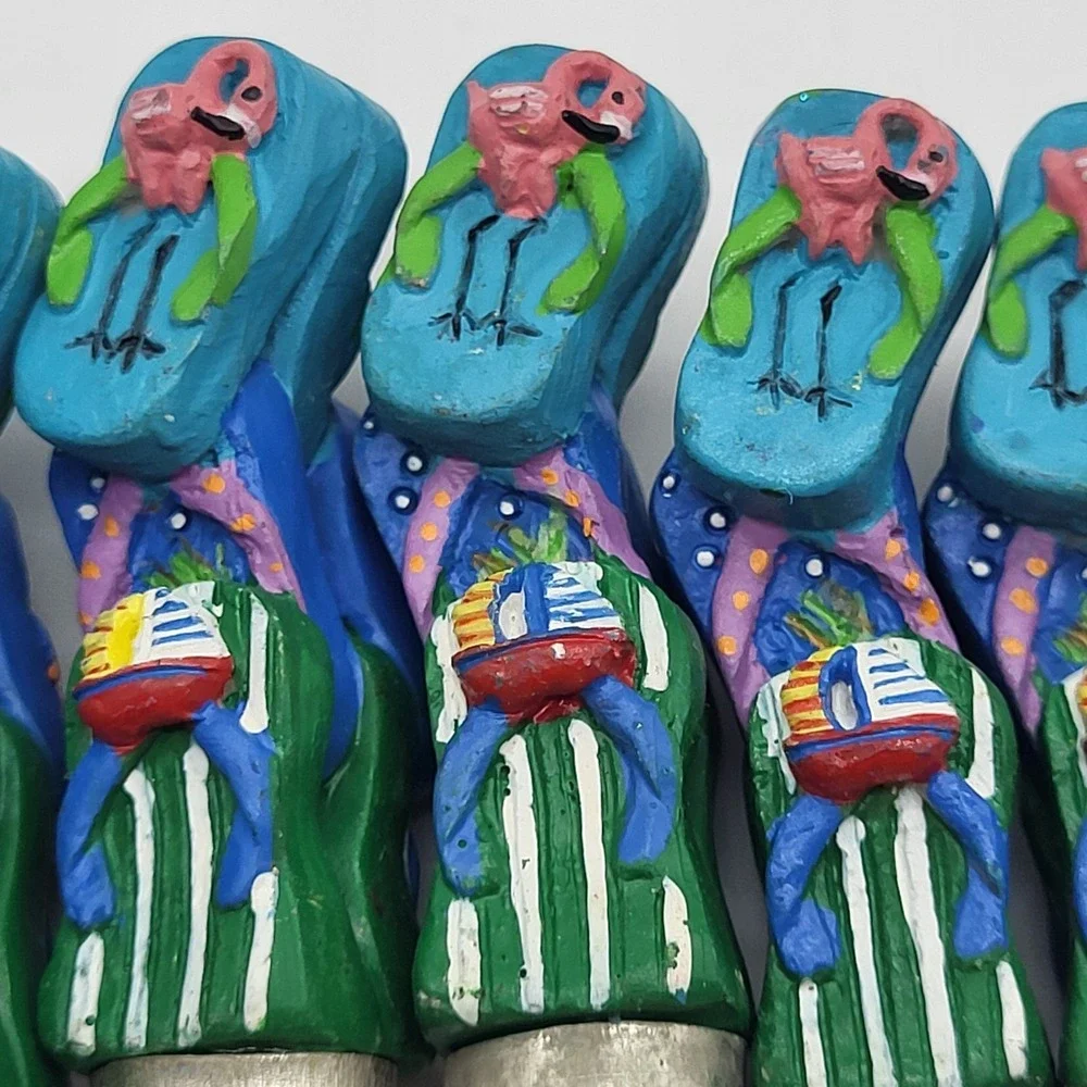 Appetizer Forks Novelty Flip Flops Flamingo & Fish Summer Cocktail Set Of 8